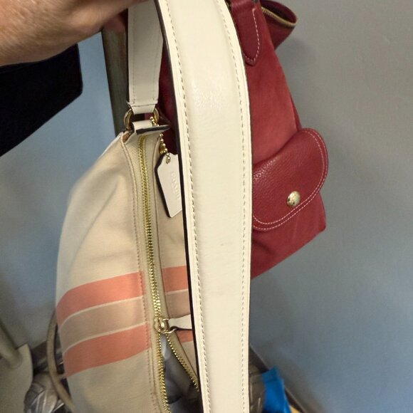 COACH-Like New Varsity Stripe Cream/Khaki Pink Purse/Shoulder Bag - Picture 11 of 12